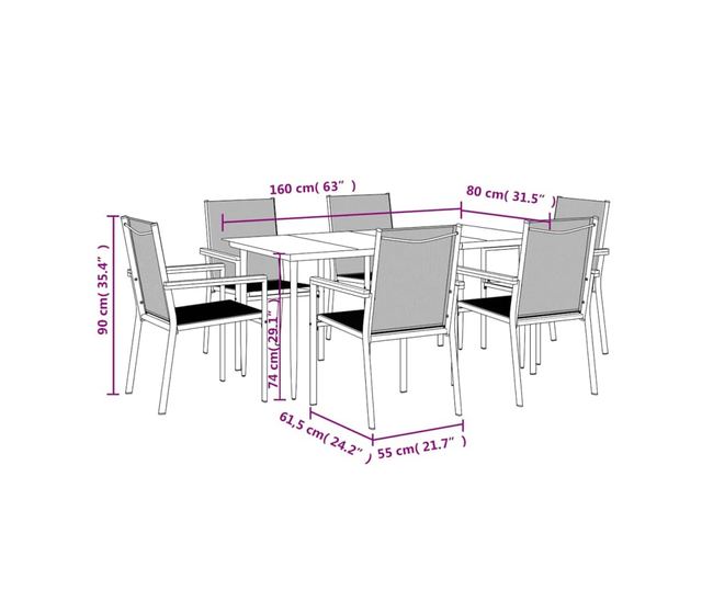 Градински комплект мебели, 7 части, Черен, Текстилен и Стоманен