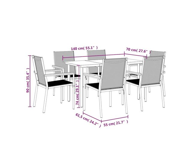 Градински комплект мебели, 7 части, Черен, Текстилен и Стоманен