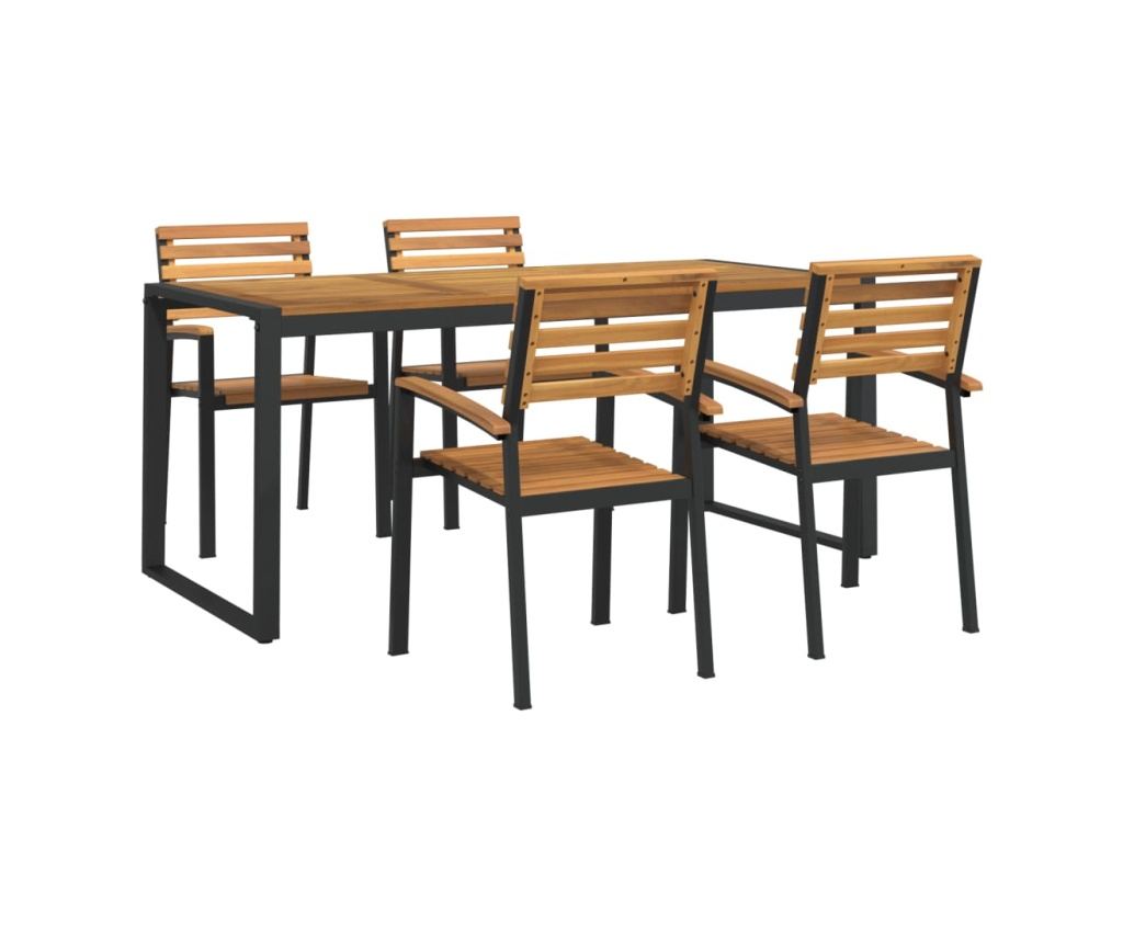 Градински комплект мебели, 5 части, масивно акациево дърво и метал - 2
