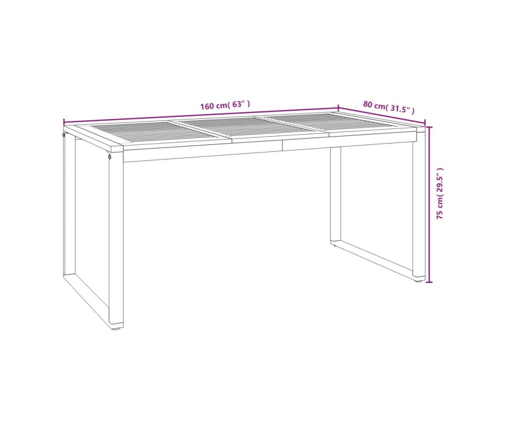 Градински комплект мебели, 5 части, масивно акациево дърво и метал - 8
