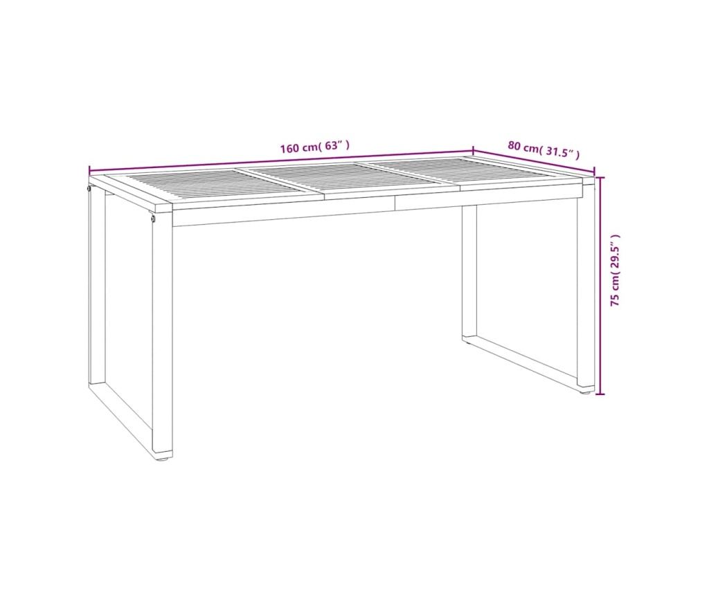 Градински комплект мебели, 7 части, масивно акациево дърво и метал - 8