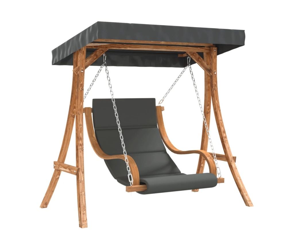 Дървен люлеещ се стол с възглавница и сенник, масивна смърчова дървесина - 2