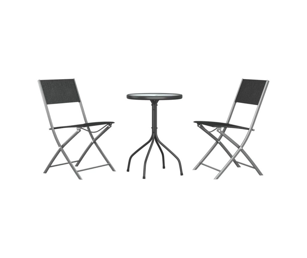 Градински комплект мебели, 3 части, Черен, Стомана - 2