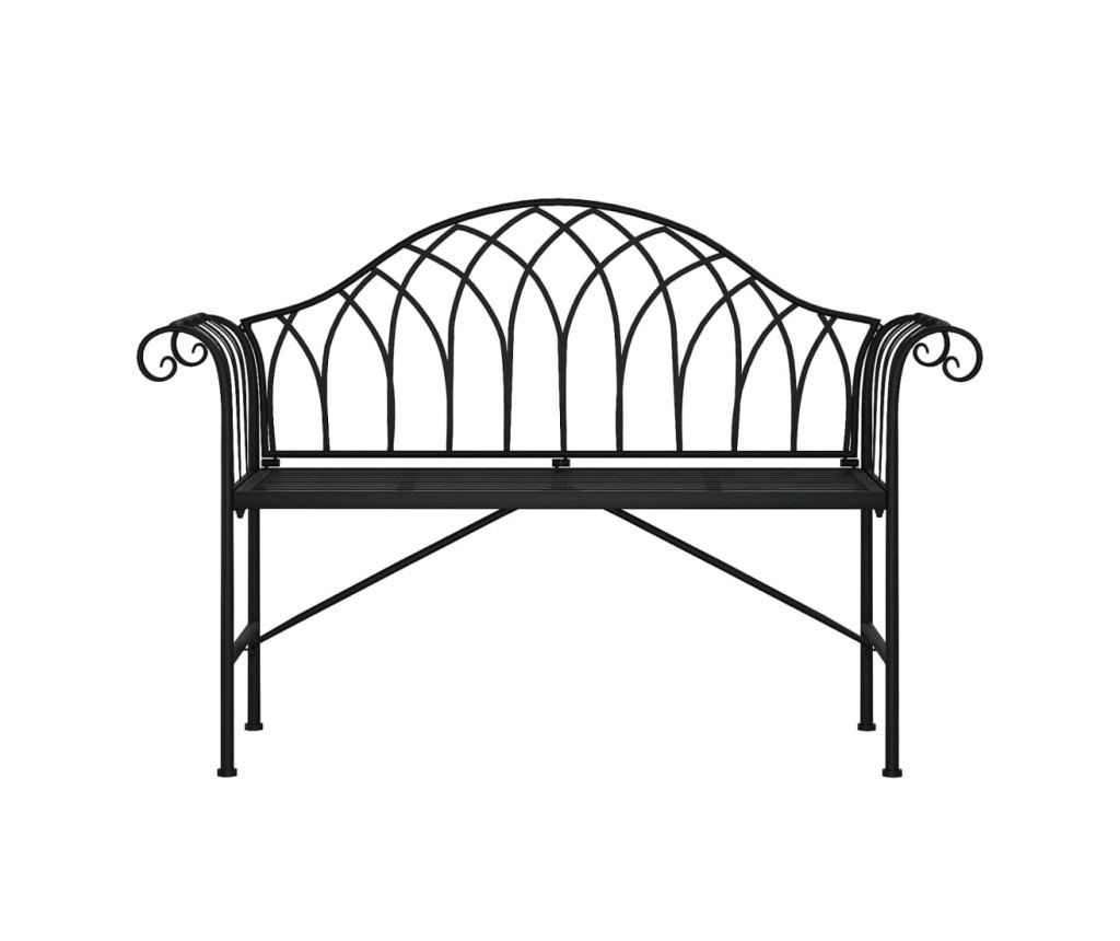 Bancă de grădină cu 2 locuri, negru, 128 cm, oțel - 3