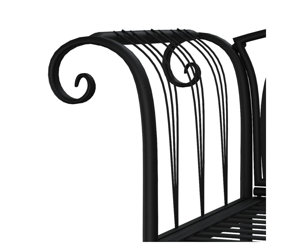 Bancă de grădină cu 2 locuri, negru, 128 cm, oțel - 5