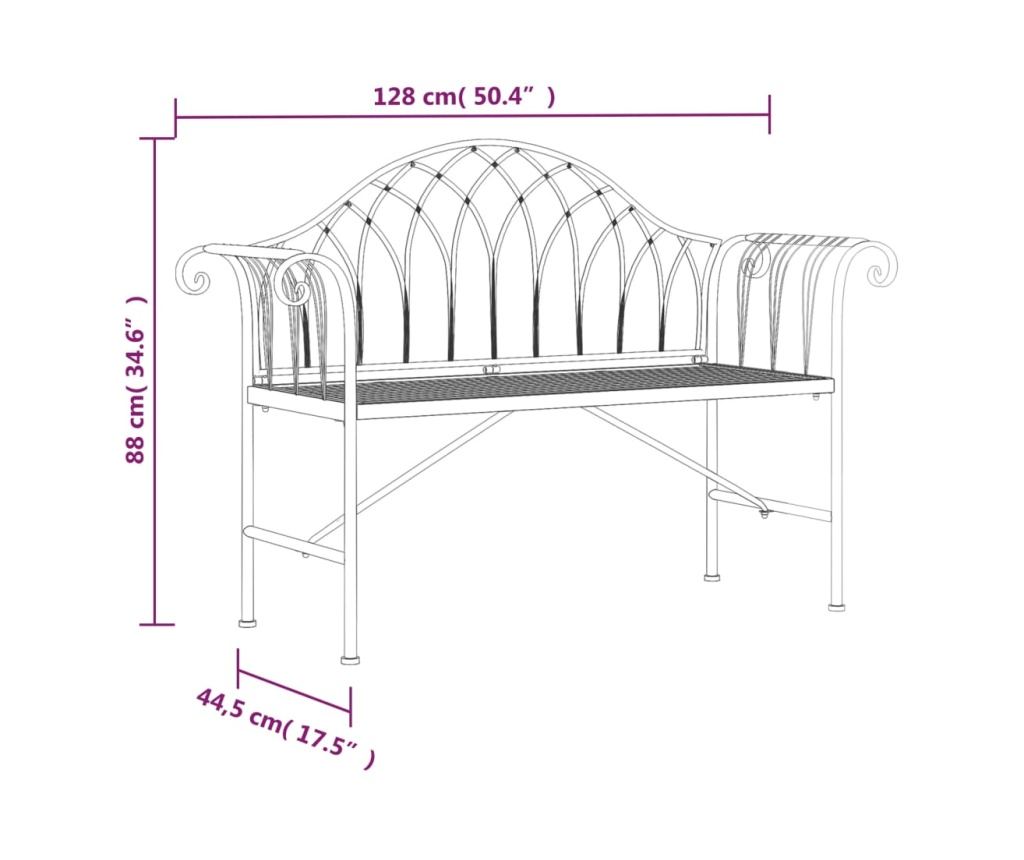 Bancă de grădină cu 2 locuri, negru, 128 cm, oțel - 6