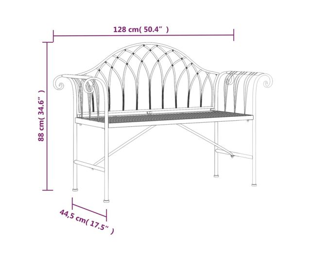 Градинска пейка за двама, черна, 128 см, стомана