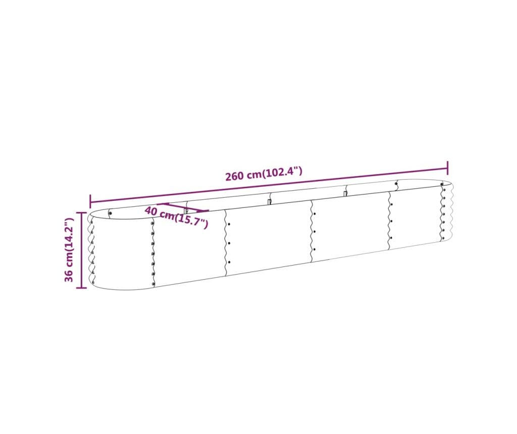 Градинска саксия сива 260x40x36 см прахово боядисана стомана - 6