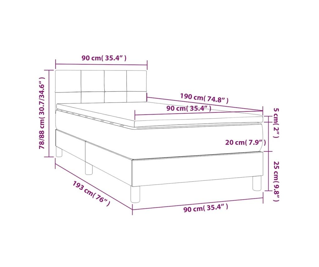 Боксспринг легло с матрак, таупе сиво, 90x190 см, текстил - 7
