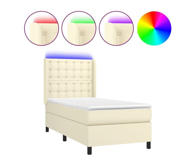Пружинно легло с матрак и LED, кремаво, 100x200 см, еко кожа