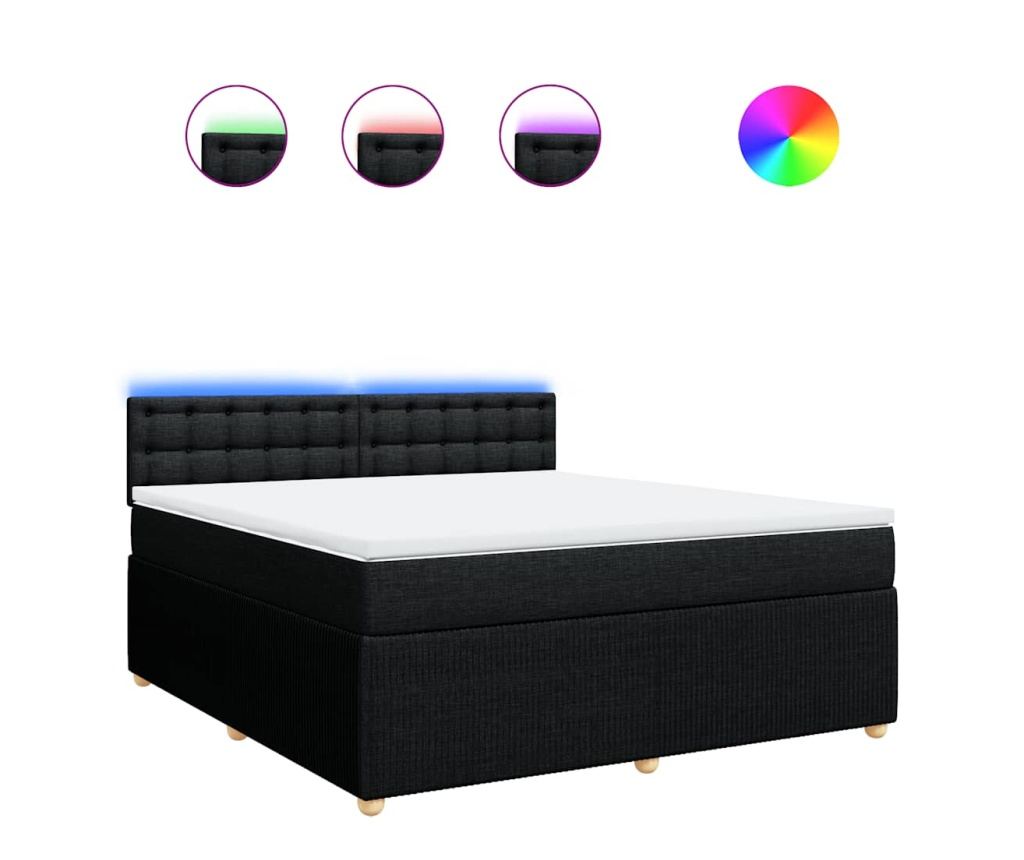 Boxspring postelja z vzmetnico, črna, 180x200 cm, žamet - 2