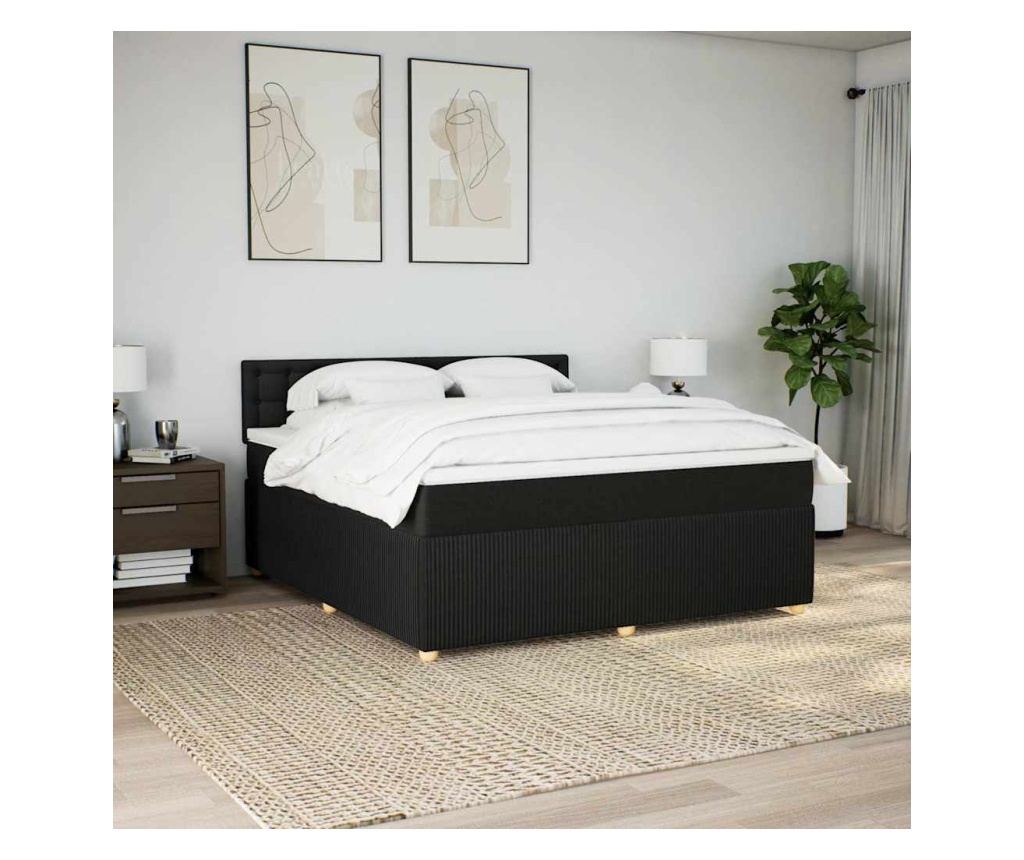 Boxspring postelja z vzmetnico, črna, 180x200 cm, žamet - 4