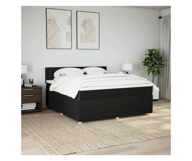 Боксспринг легло с матрак, черно, 180x200 см, кадифе