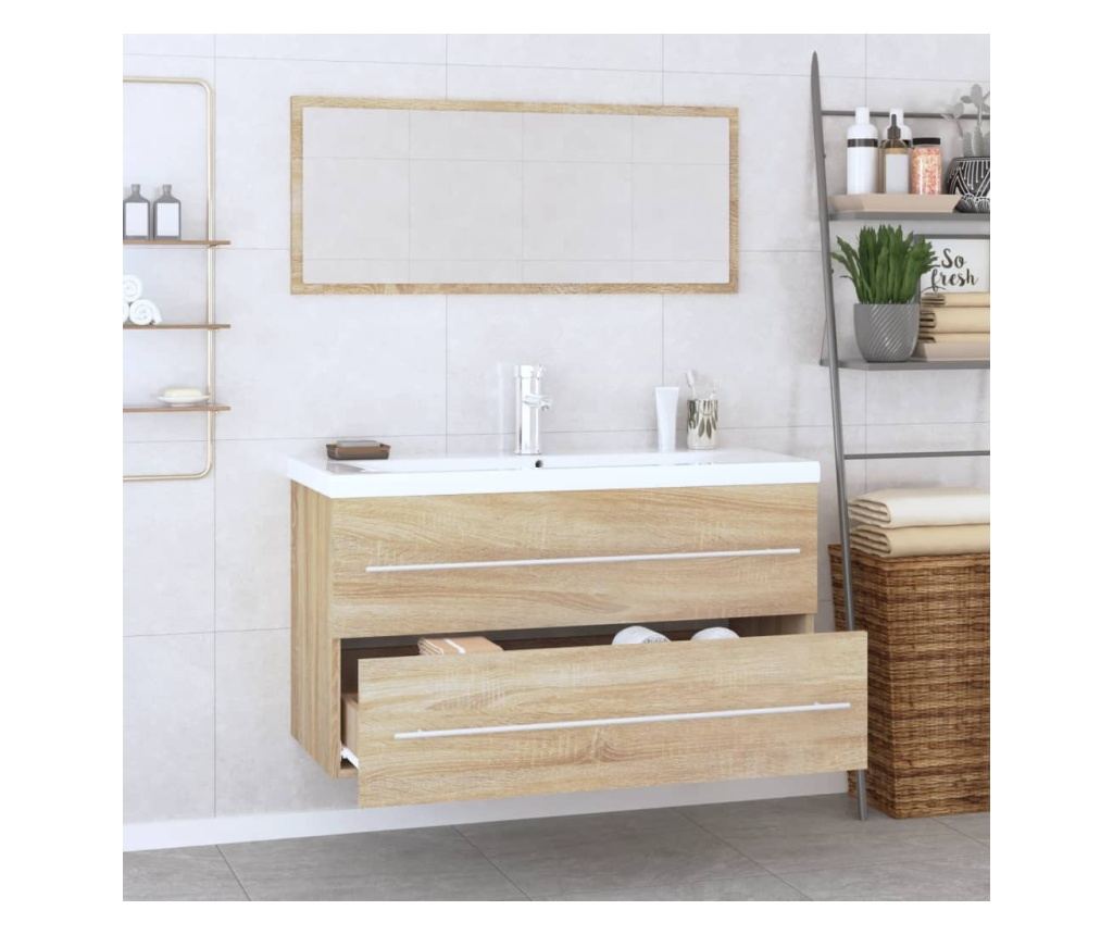 Мебел за баня, 3 части, Сонома дъб - 4