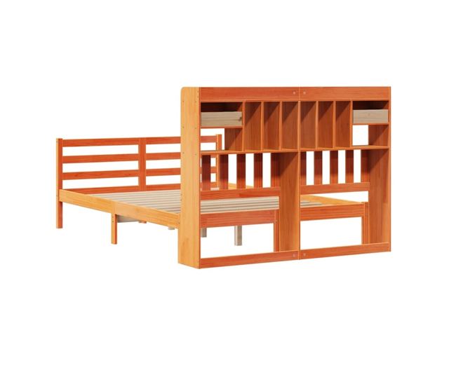 Рамка за легло с библиотека кафяво 150x200 см масивна борова дървесина