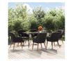 Комплект градински мебели, 7 части, с възглавници, черен