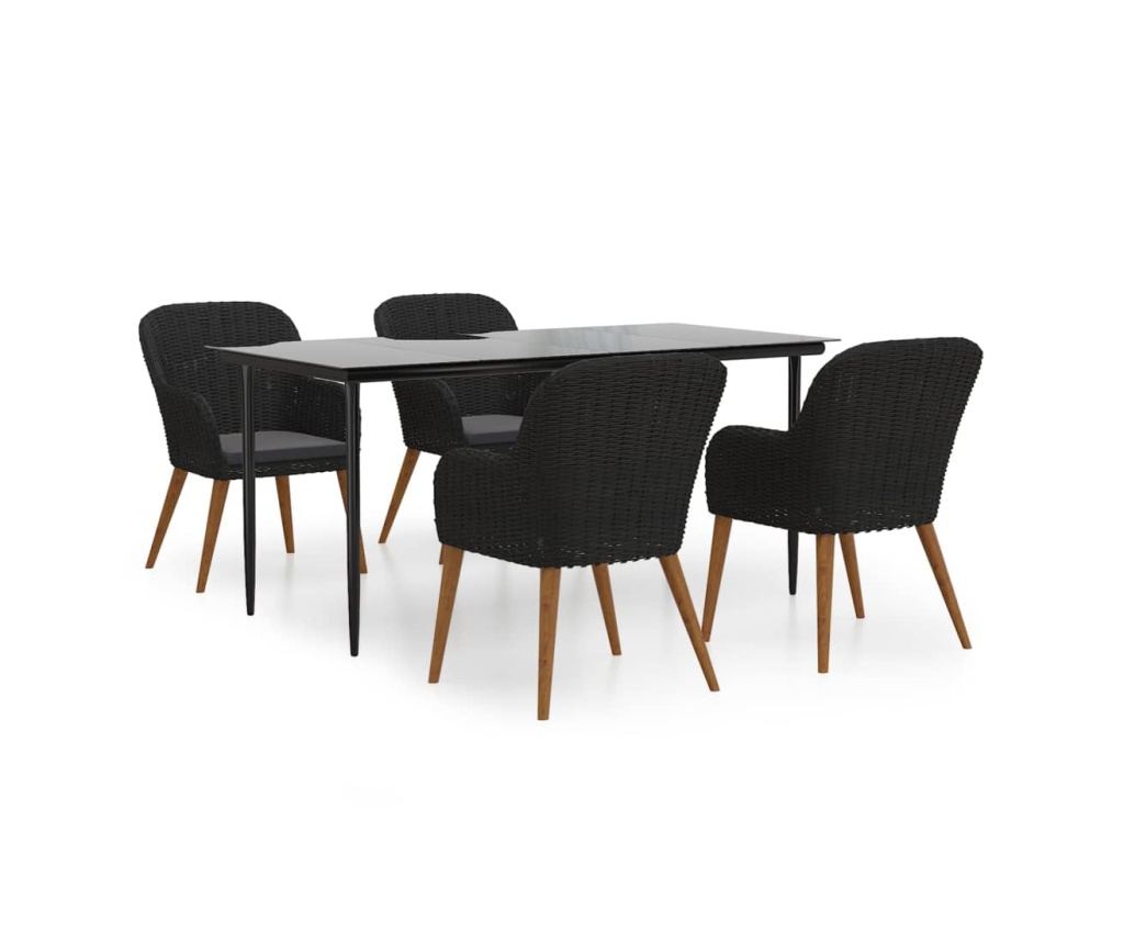 Комплект градински мебели, 5 части, с възглавници, черен - 2