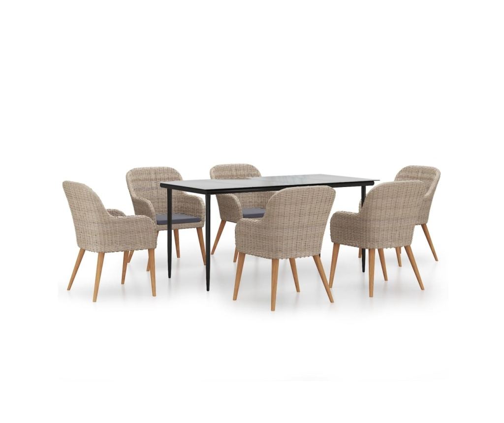 Комплект градински мебели, 7 части, с възглавници, кафяв - 2