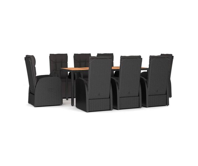 Комплект градински мебели от 9 части, полиратан/масивна дървесина акация