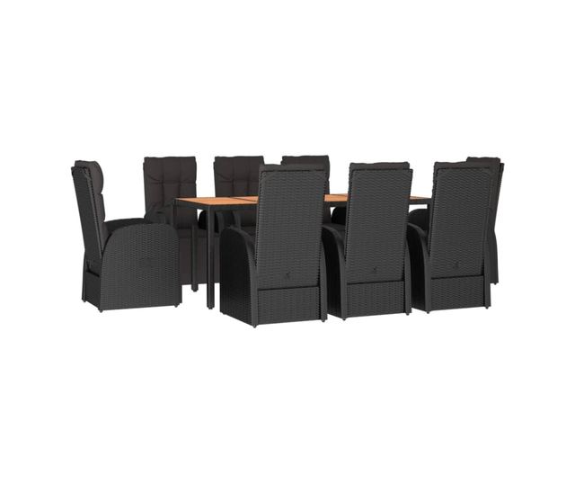 Комплект градински мебели от 9 части, полиратан/масивна дървесина акация