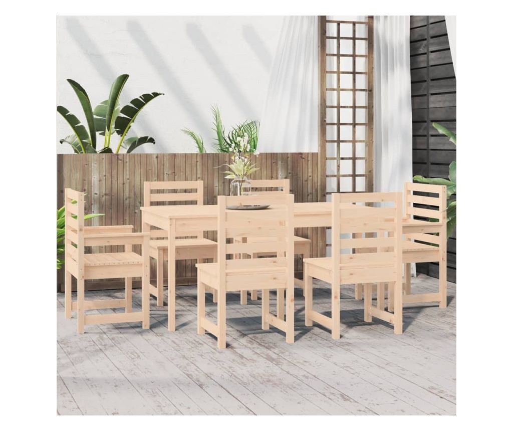 Градински комплект маса, 7 части, масивна борова дървесина - 3