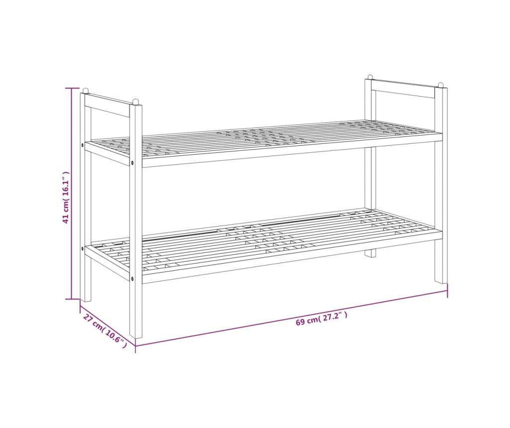 Шкаф за обувки, 69x27x41 см, масивно дърво орех - 6