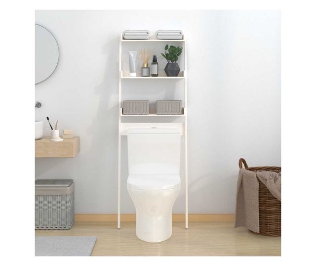 Тоалетна етажерка, бяла, 63.5x32x179 см, масивна борова дървесина