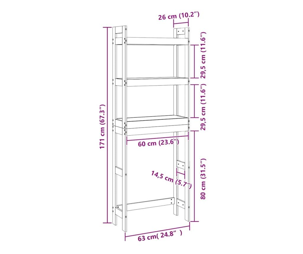 Тоалетна етажерка, 63x26x171 см, Масивна борова дървесина - 9