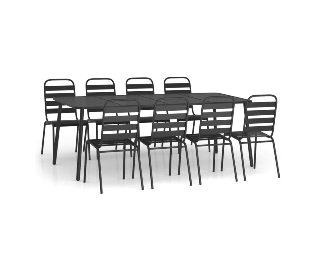 Комплект градински мебели, 9 части, антрацит, стомана - 2