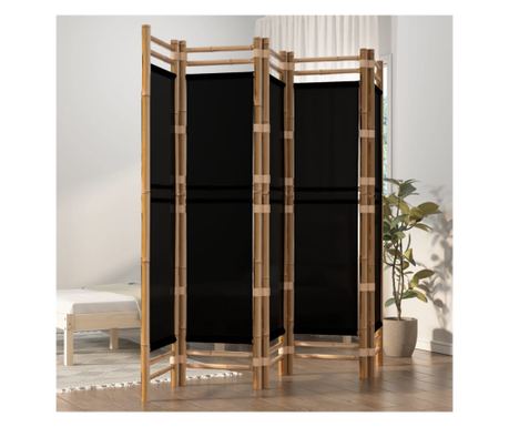 5-Panel Sklopiva Pregrada za Sobe 200 cm Bambus i Tkanina