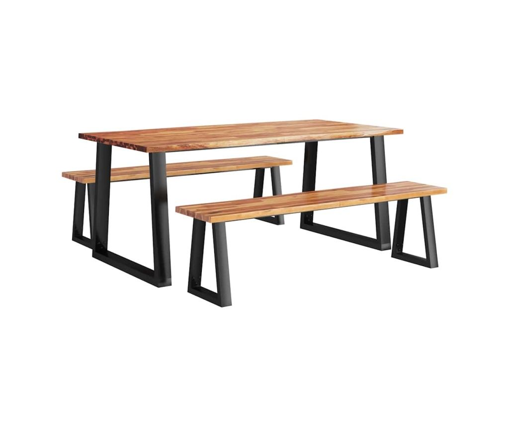 Комплект за хранене от 3 части, естествени ръбове, масивен акациев дървен материал - 2