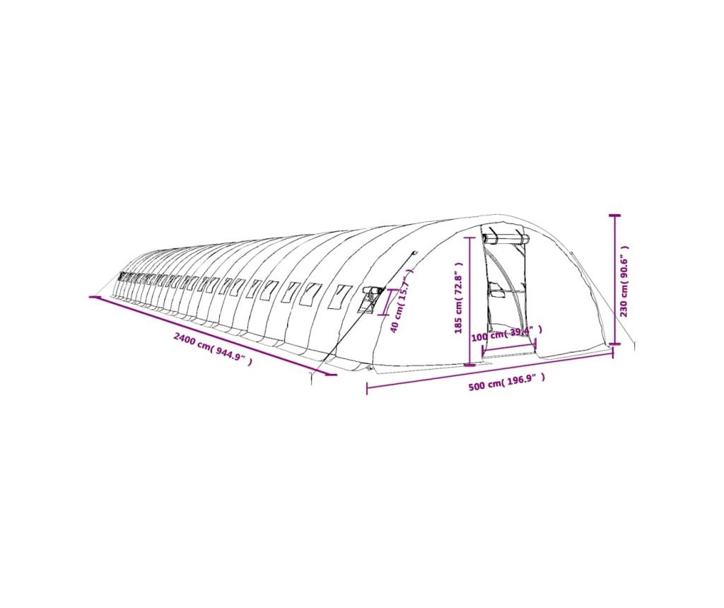 Оранжерия със стоманена рамка, бяла, 120 m², 24x5x2,3 m - 12