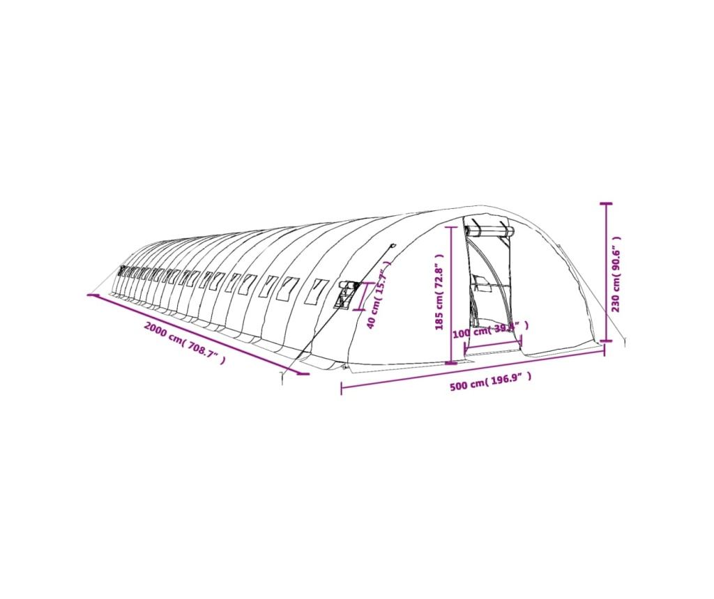 Оранжерия със стоманена рамка, бяла, 100 m², 20x5x2,3 m - 12