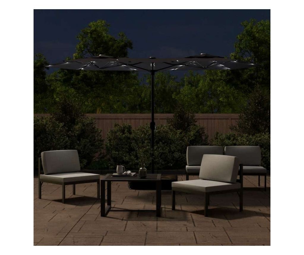 Двоен LED чадър, черен, 316x240 см - 3