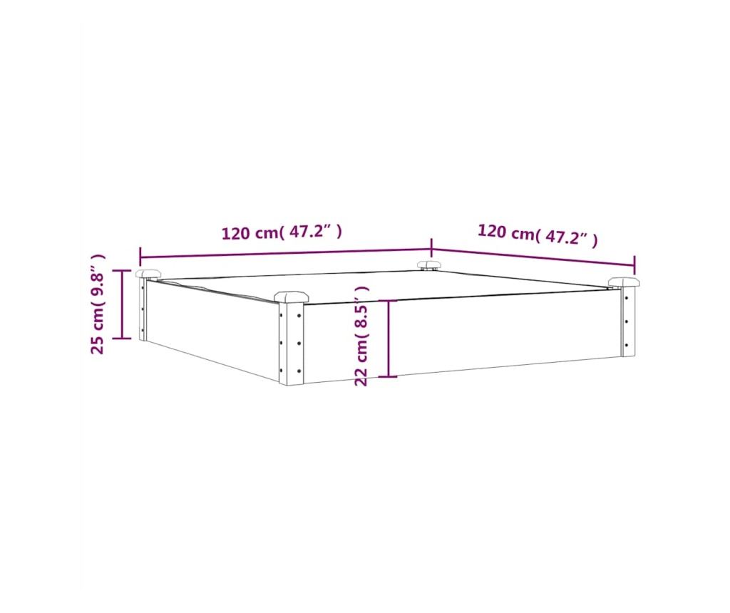 Повдигната градинска леха с грижа 120x120x25 см от дървесина от смърч - 8