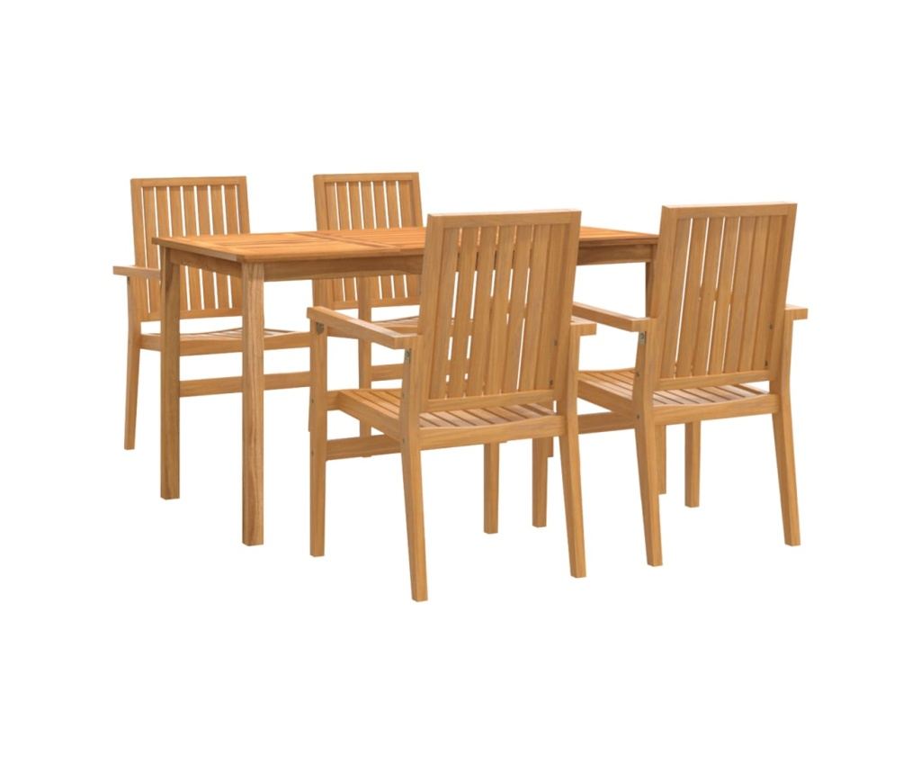 Комплект градински мебели, масивна тикова дървесина, 5 части - 2