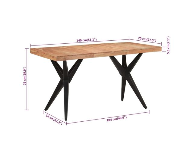 Кухненска маса, черна, 140x70x76 см, масивна дървесина от акация