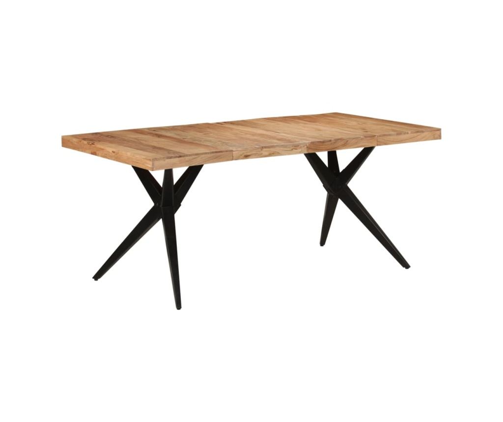 Трапезна маса, черна, 180x90x77 см, масивна дървесина акация - 9