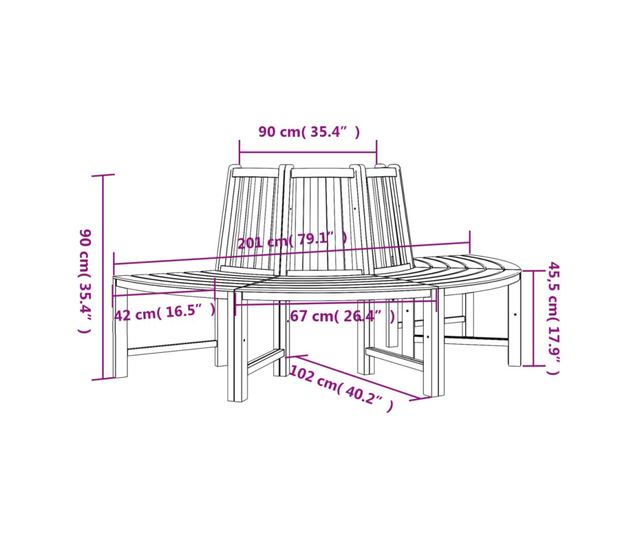Полукръгли пейки за дърво, Ø201 см, масивно тиково дърво