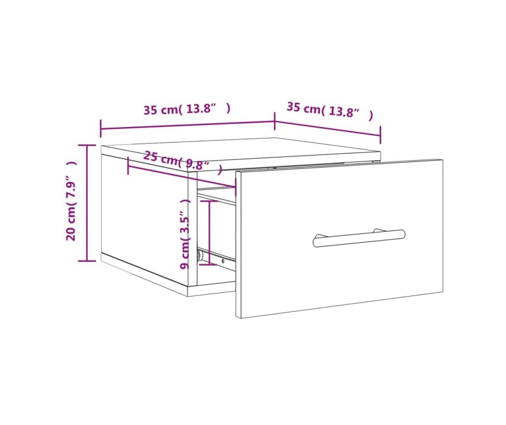Стенна нощна шкафка, черна, 35x35x20 см - 12