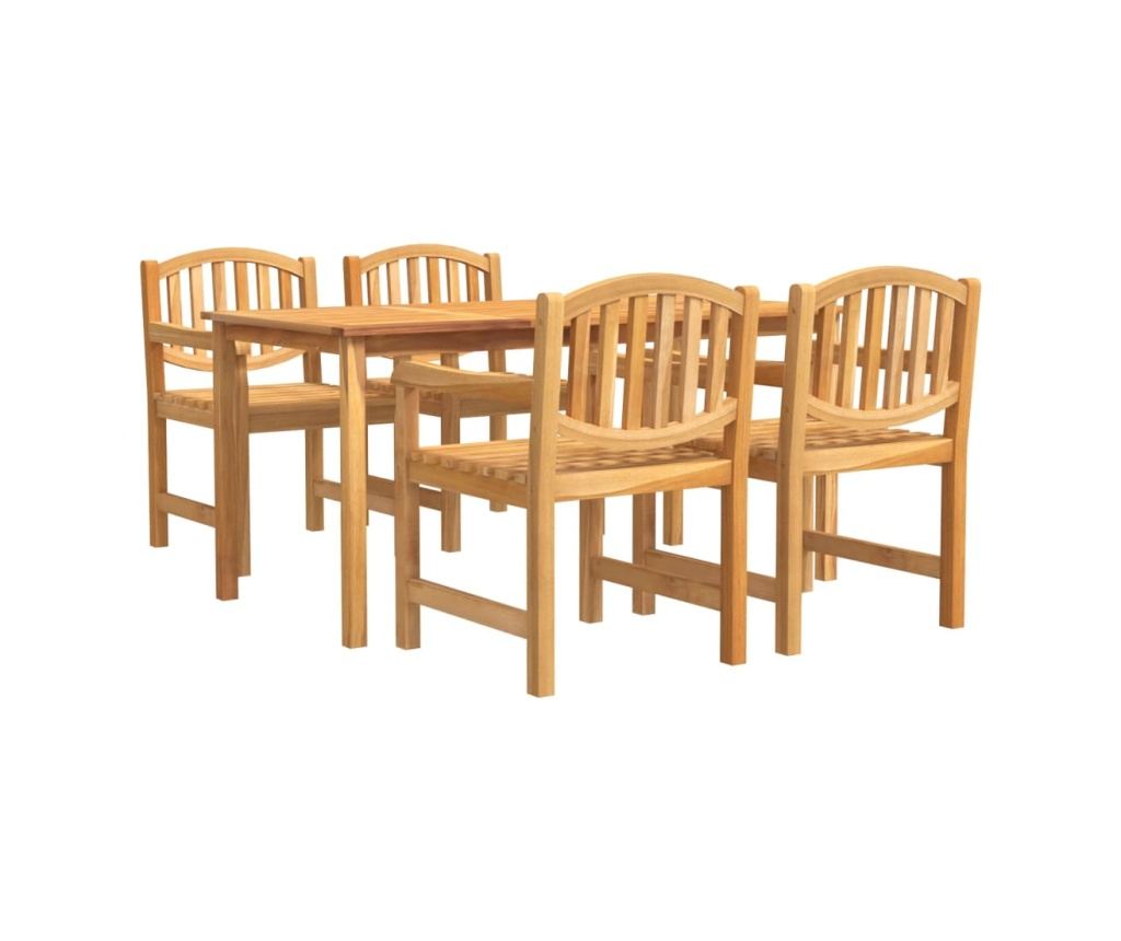 Комплект градински мебели, масивна тикова дървесина, 5 части - 2