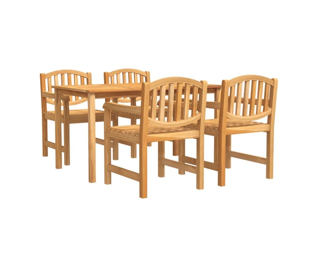 Градински комплект маса, масивно тиково дърво, 5 части - 2