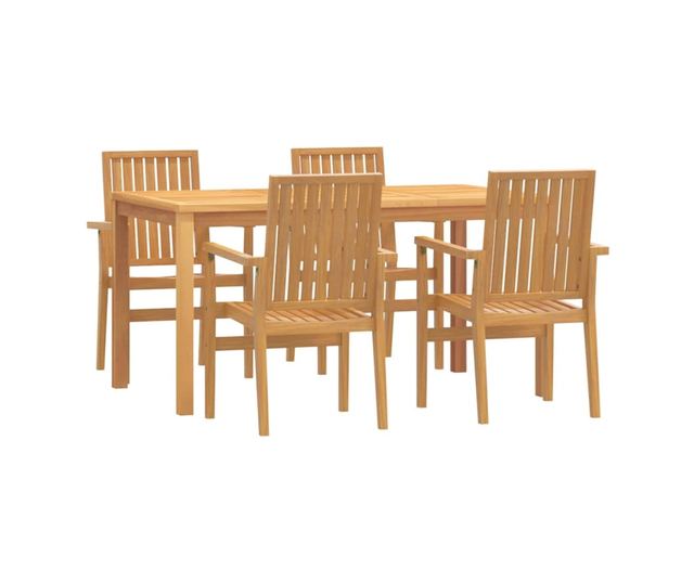 Градински комплект маса, масивно тиково дърво, 5 части