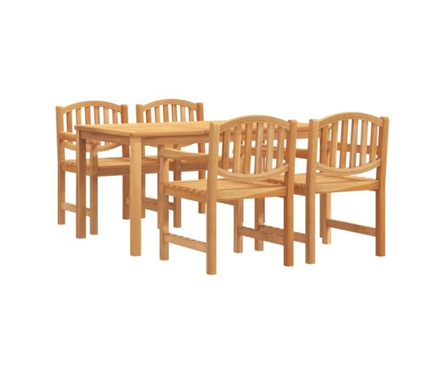 Градински комплект маса, масивно тиково дърво, 5 части