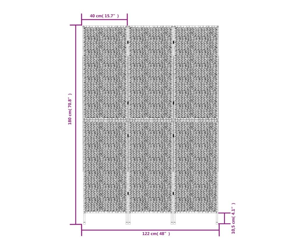Кафяв разделител за стая от 3 пана от водна хиацинт, 122x180 см - 9