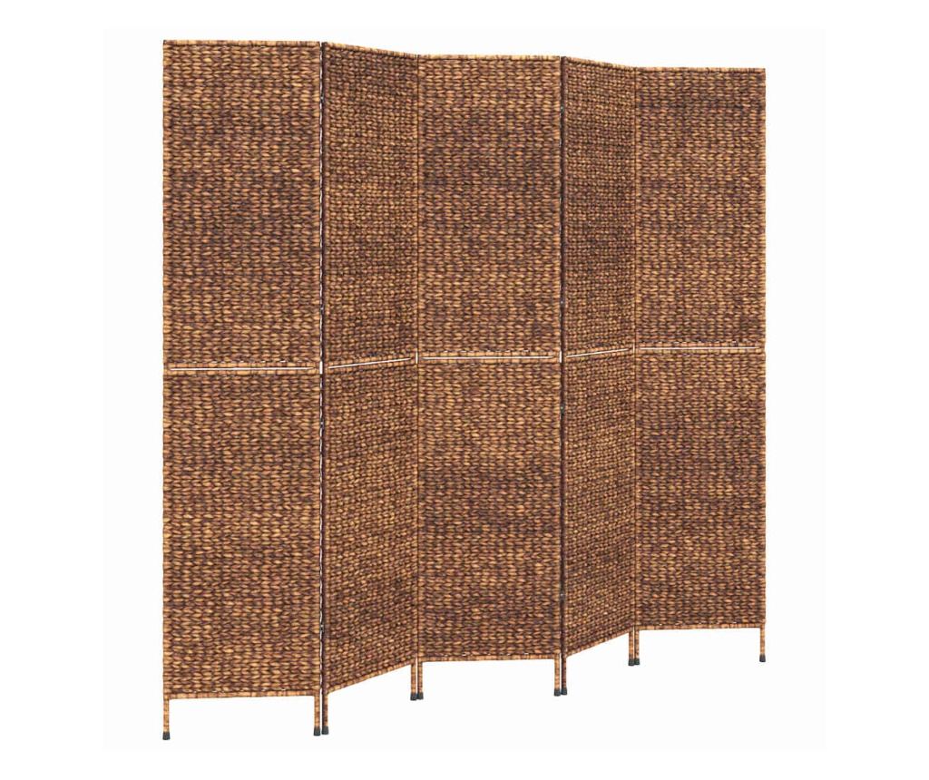 5-панелен преграда за стая кафяв 205x180 см водна хиацинт - 2