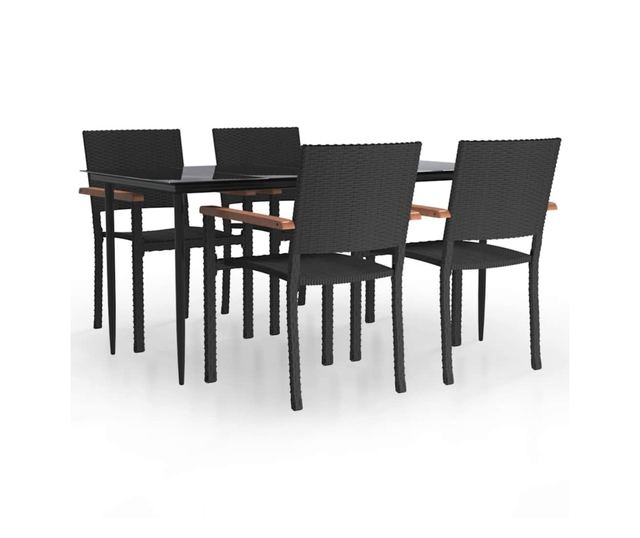 Градински комплект мебели, 5 части, Черен, Полиратан