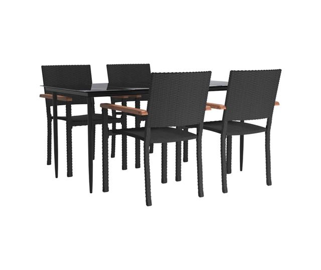 Градински комплект мебели, 5 части, Черен, Полиратан