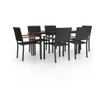 Градински комплект мебели, 7 части, Черен, Полиратан