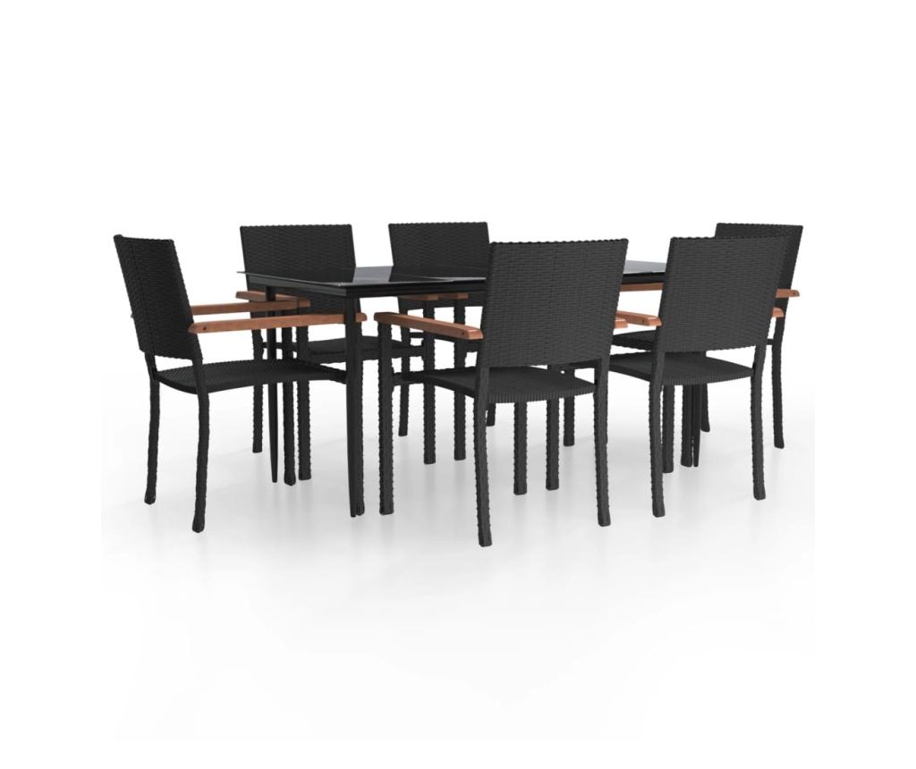 Set mobilier de grădină, 7 piese, negru, poliratan - 2